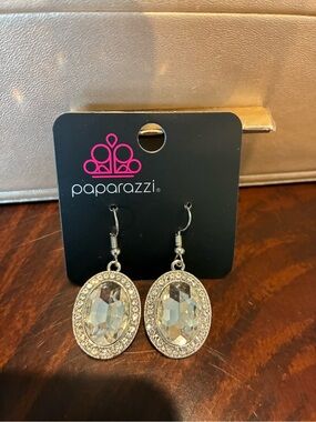 Paparazzi Silver Oval Crystal Drop Earrings - Clear